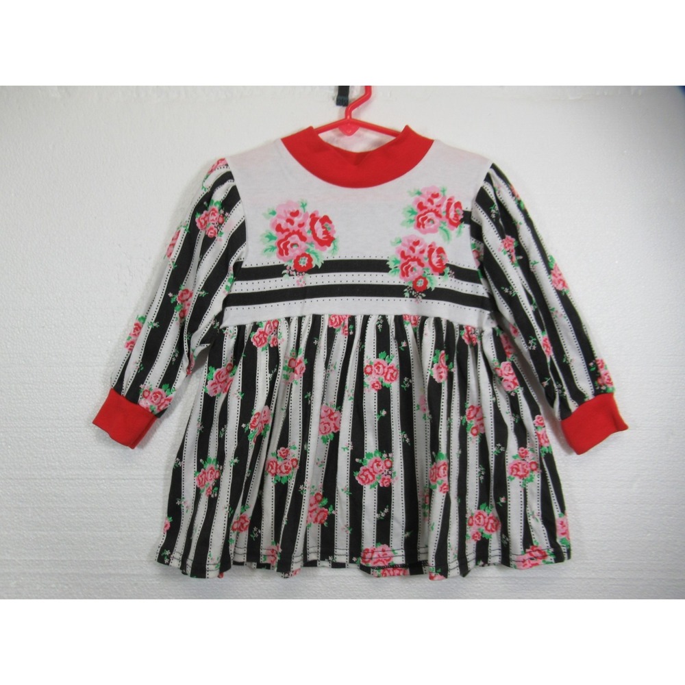 Vintage 90s Carters Striped Floral Dress Girls 3T Long Sleeve